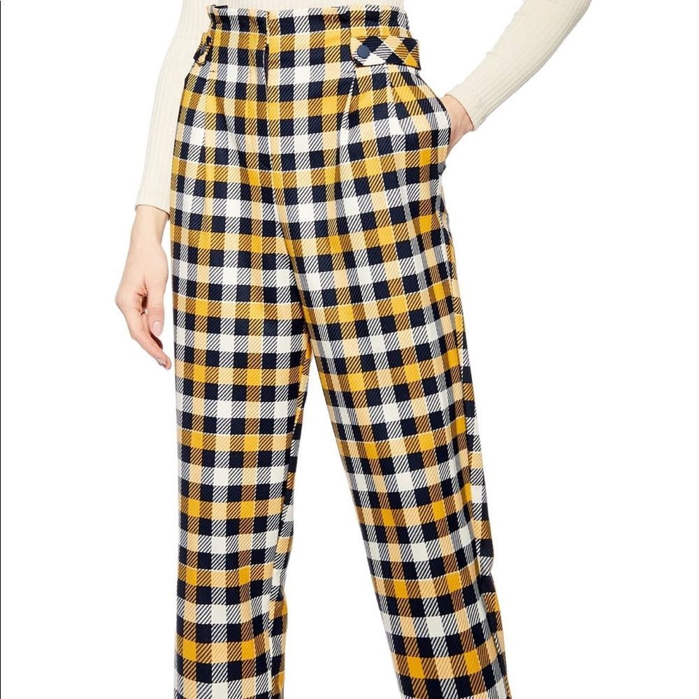 Topshop Tara Check Twill Crop Trousers US 2